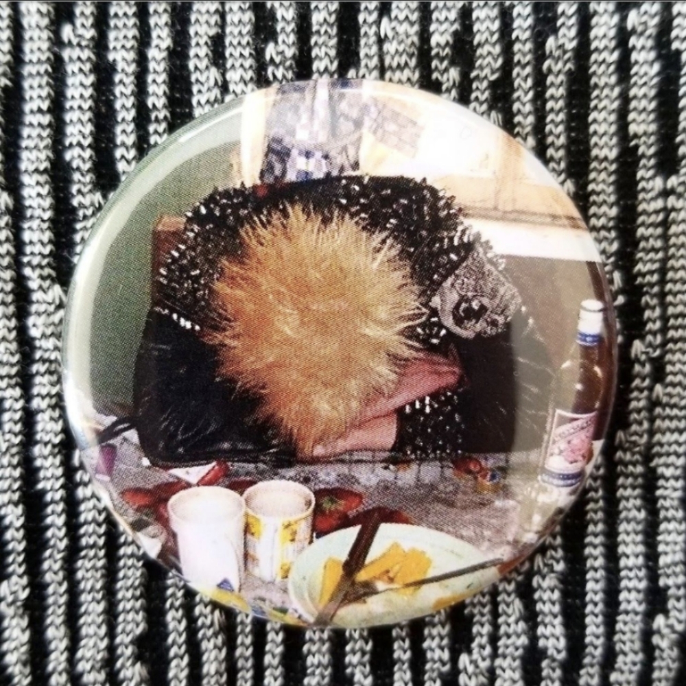 2.25 inch tired crust punk button badge pin
